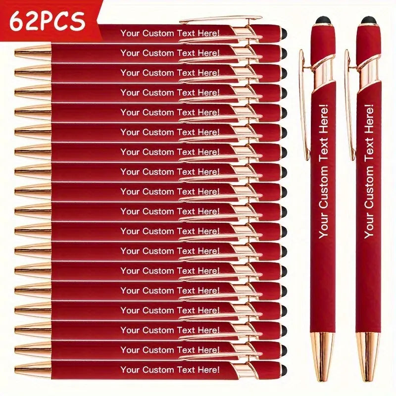 62pcs 62pcs Customized Metal Carving Ballpoint Pen Set - Inspirational and Humorous Phrases