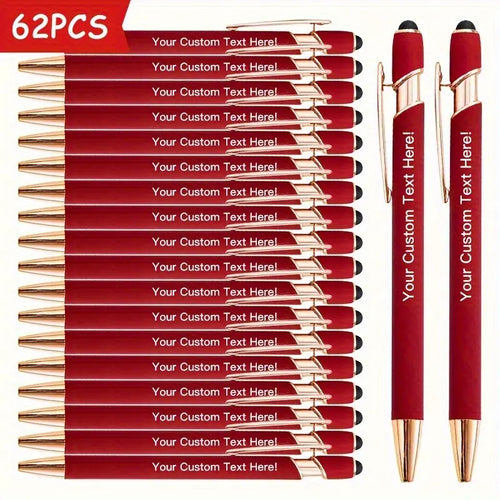 62pcs 62pcs Customized Metal Carving Ballpoint Pen Set - Inspirational and Humorous Phrases