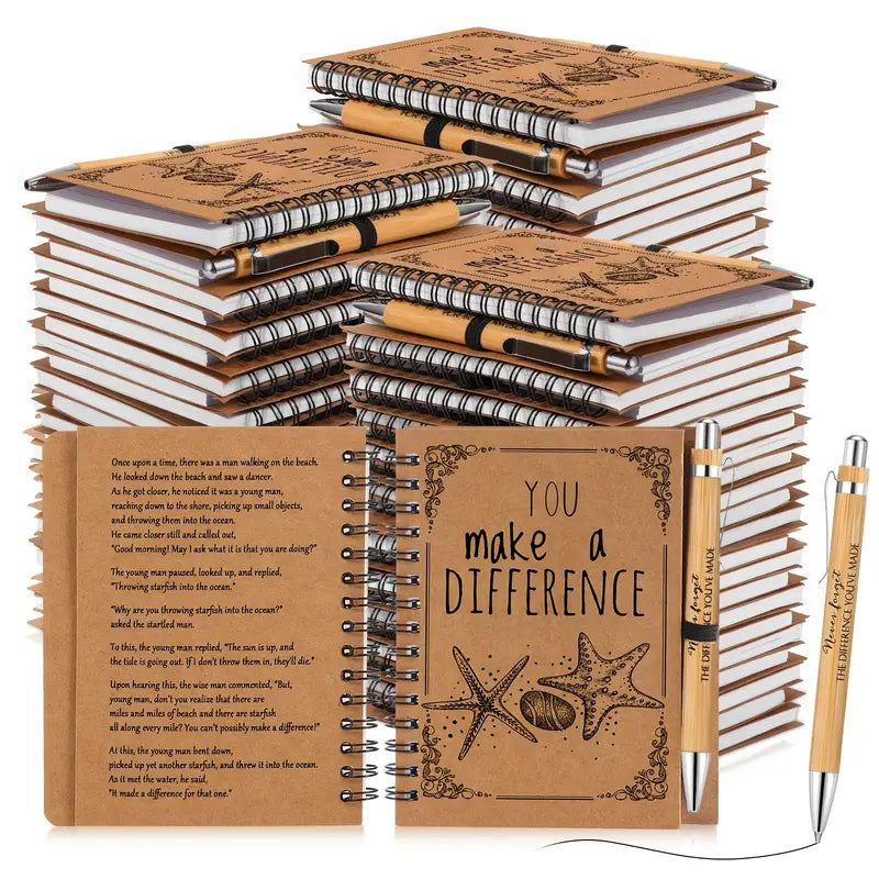 30pcs A6 Inspirational Starfish Spiral Notebooks, "You Make a Difference" Message