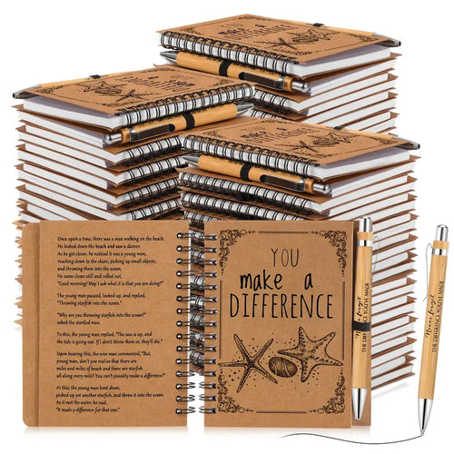 30pcs A6 Inspirational Starfish Spiral Notebooks, "You Make a Difference" Message